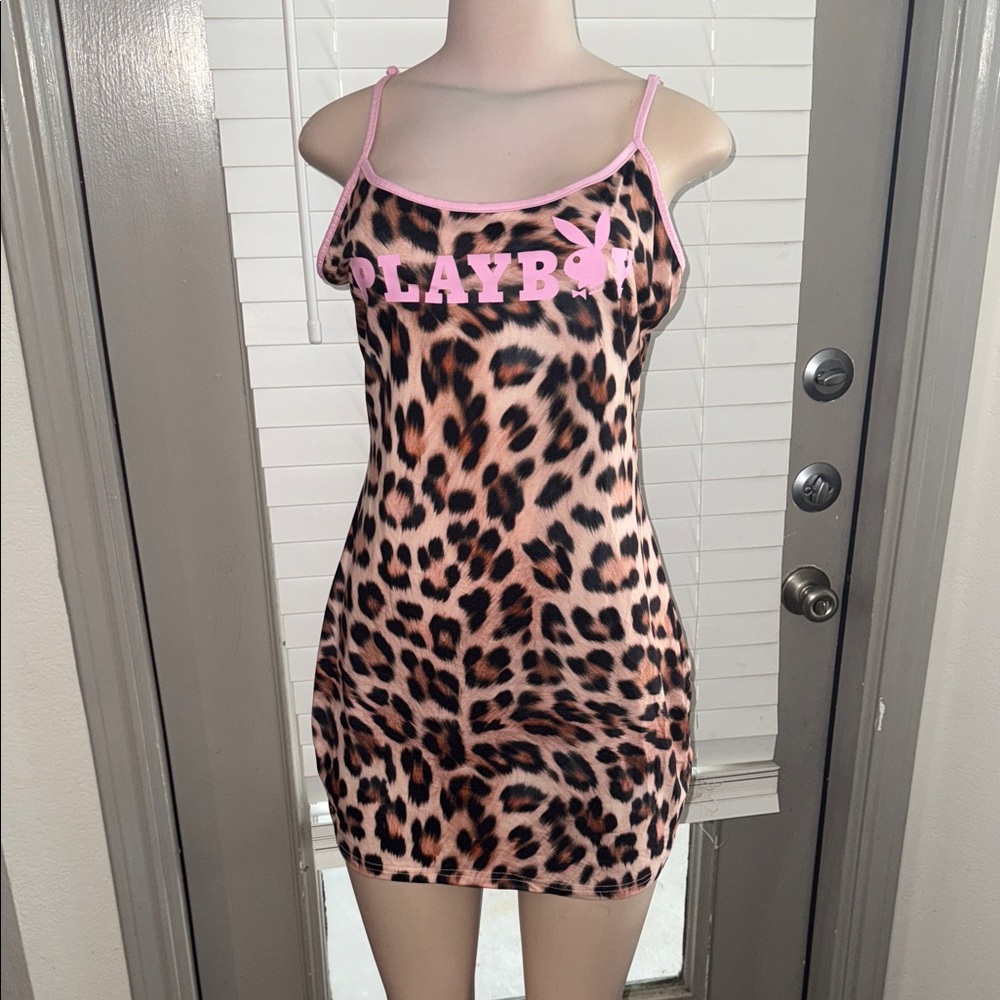 PLAYBOY Animal Print Mini Dress with Pink Highlights
